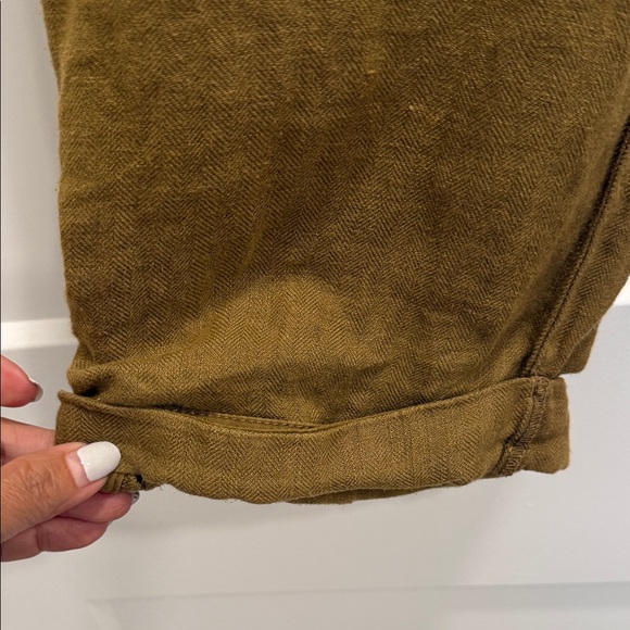 Free People paper bag high waisted Brown Pants 100% linen cuffed hem large - Picture 4 of 12
